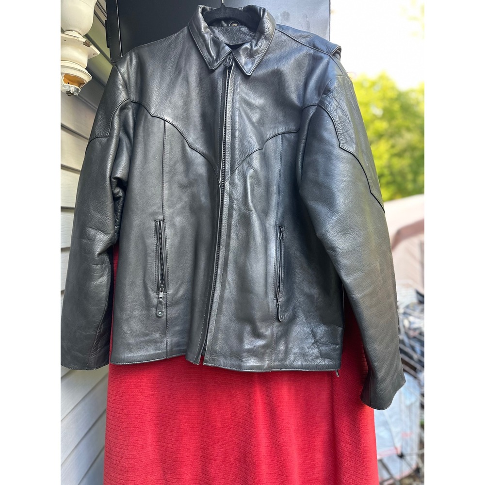 Harley-Davidson Black Leather Biker Jacket Cinched Waist Eagle Logo XXL Moto